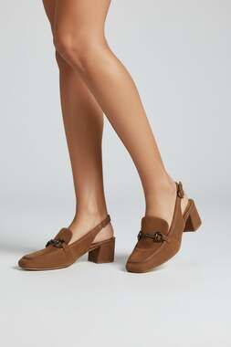 Newbella Women's Suede Slingback Loafer Pumps with Snaffle Bit Detail